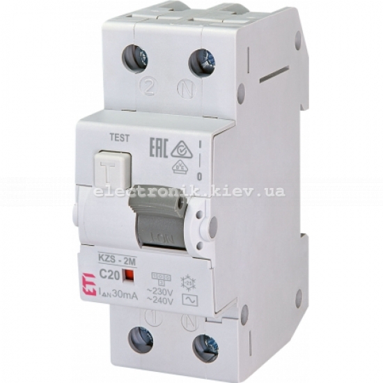 Диф. автоматичний вимикач KZS-2M C 20/0,03 тип AC (10kA) ETI