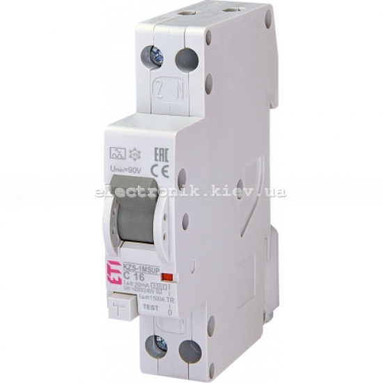 Диф. автоматичний вимикач KZS-1M SUP C 16/0,03 тип A (6kA) (верхнє підключ.) ETI