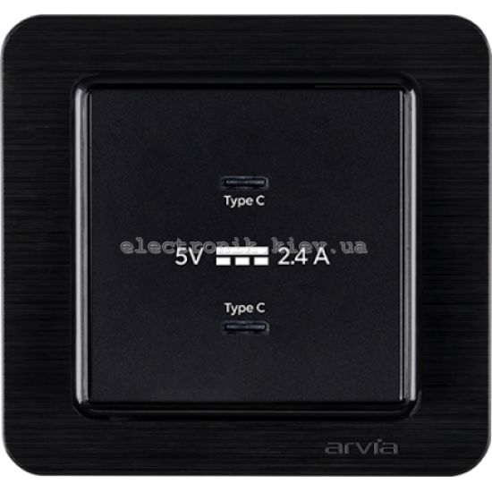 Розетка USB-C+USB-С 5V-2.4A, Черный LAVIN