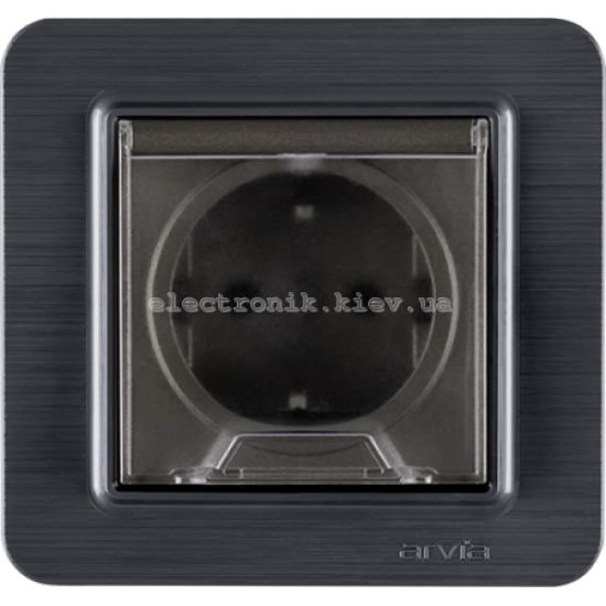 Розетка с заземлением и крышкой, Антрацит LAVIN