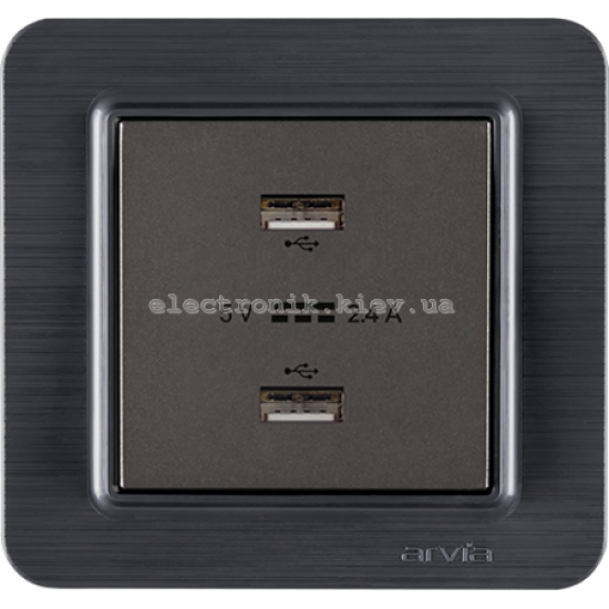 Розетка USB-A+USB-A 5V-2.4A, Антрацит LAVIN