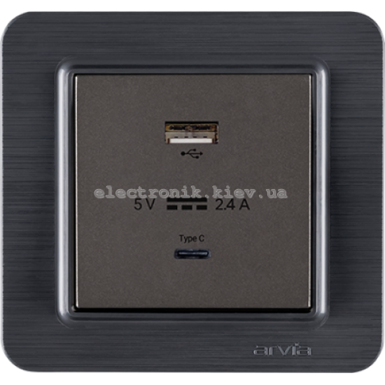 Розетка USB-A+USB-C 5V-2.4A, Антрацит LAVIN