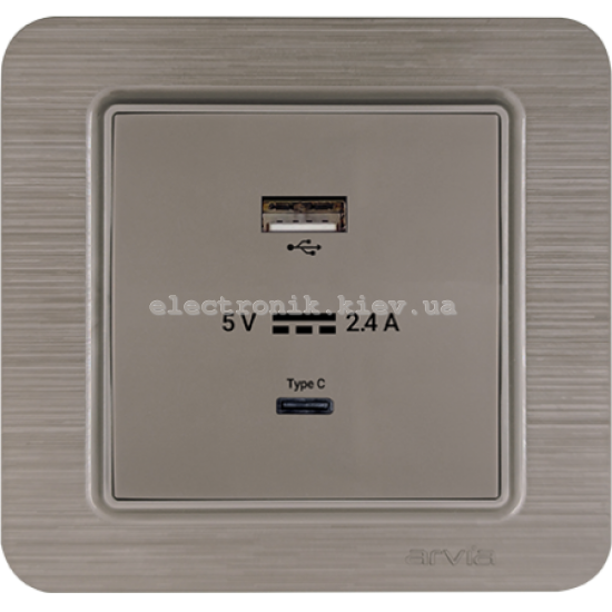 Розетка USB-A+USB-C 5V-2.4A, Медь LAVIN