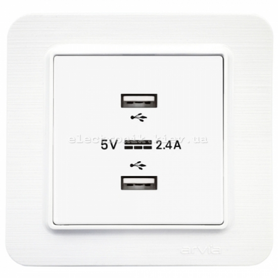 Розетка USB-A+USB-A 5V-2.4A, Матовый белый LAVIN