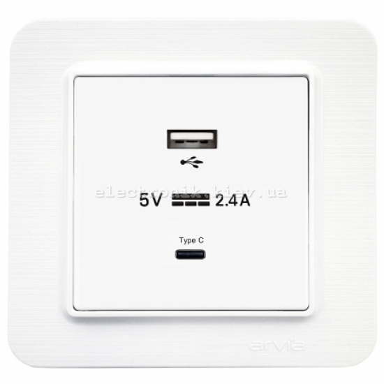 Розетка USB-A+USB-C 5V-2.4A, Матовый белый LAVIN