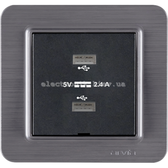 Розетка USB-A+USB-A 5V-2.4A, Дымчатый LAVIN