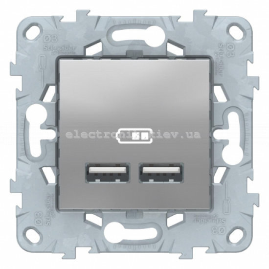 Розетка USB 2-ая (для подзарядки), Алюминий, серия Unica New