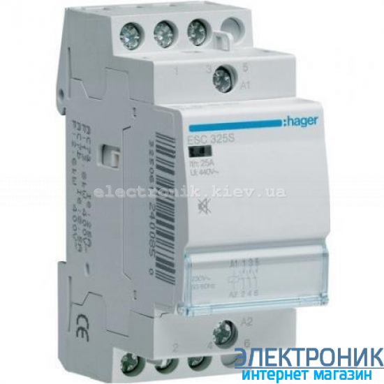 Контактор безшумний Hager ESC325S - 230В/25A, 3НО