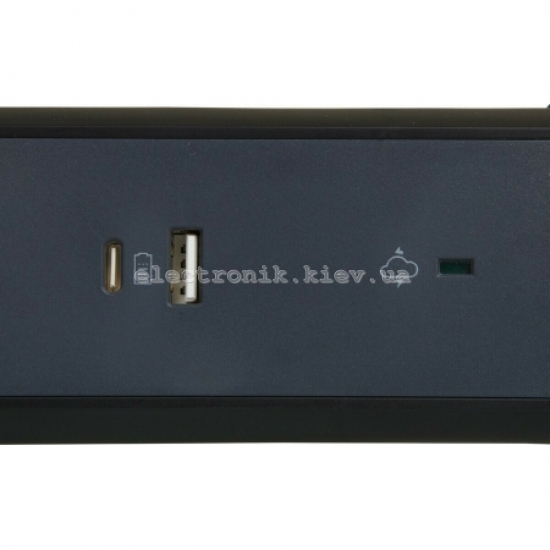Подовжувач ПРЕМІУМ 3х2К+З розетки 16 А USB A+C, із ПЗІП, з кабелем 1,5 м, колір чорний