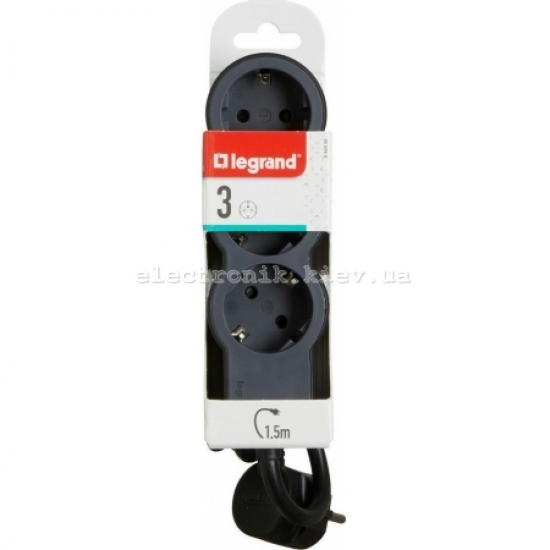 Удлинитель СТАНДАРТ 3х2К+З розетки, 16 А, с кабелем 1,5 м, цвет черный