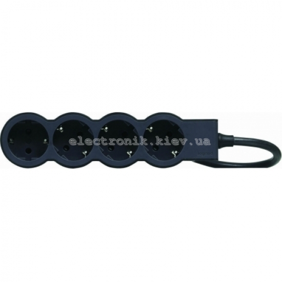 Удлинитель СТАНДАРТ 4х2К+З розетки, 16 А, с кабелем 1,5 м, цвет черный