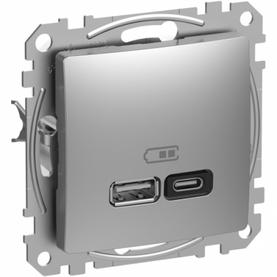 USB Розетка A+C 3A 45Вт цвет алюминий Sedna Design