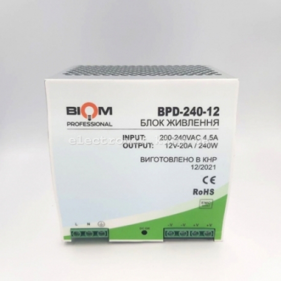Блок питания Biom на DIN-рейку TH35/ЕС35 240W 20A 12V IP20