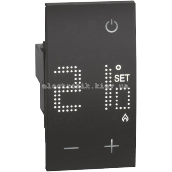 Терморегулятор/термостат цифровой с дисплеем для воздуха 230В 5(2)А 2 модуля. Цвет Черный. Bticino серия Living Now