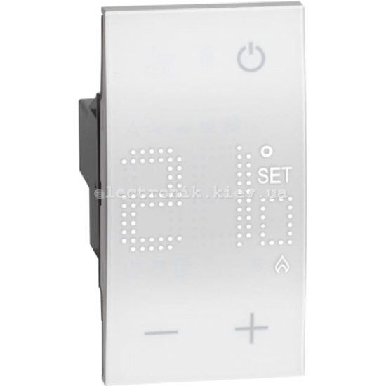 Терморегулятор/термостат цифровий з дисплеєм для повітря 230В 5(2)А 2 модулі. Колір білий. Bticino серія Living Now