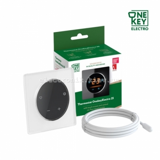 Терморегулятор ONEKEYELECTRO 25 с WiFi, рамка белая, стекло