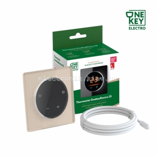 Терморегулятор ONEKEYELECTRO 25 с WiFi, рамка бежевая, стекло