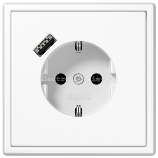 Розетка із заземленням +USB type A | fast charge JUNG LS990 білий матовий