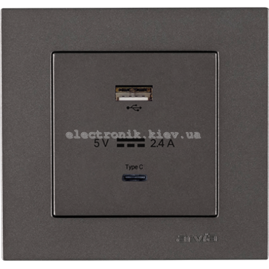 Розетка USB-A+USB-C 5V-2.4A, Антрацит KAREN