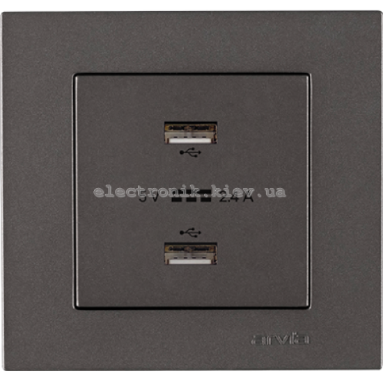 Розетка USB-A+USB-A 5V-2.4A, Антрацит KAREN