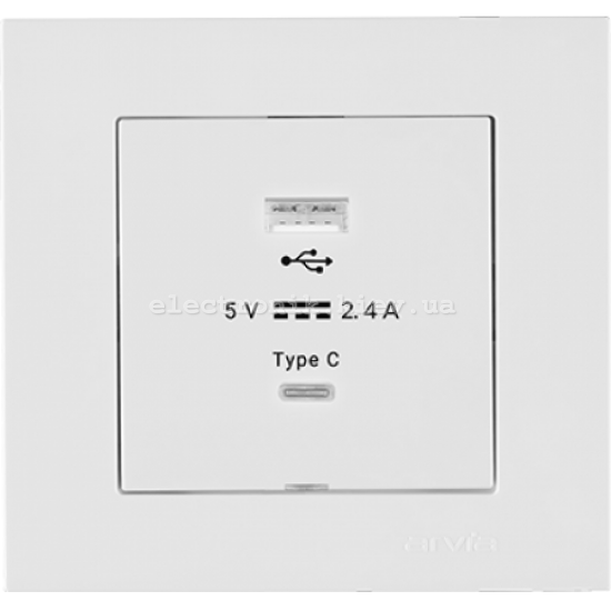 Розетка USB-A+USB-C 5V-2.4A, Белый KAREN