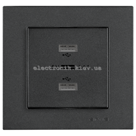 Розетка USB-A+USB-A 5V-2.4A, Дымчатый KAREN