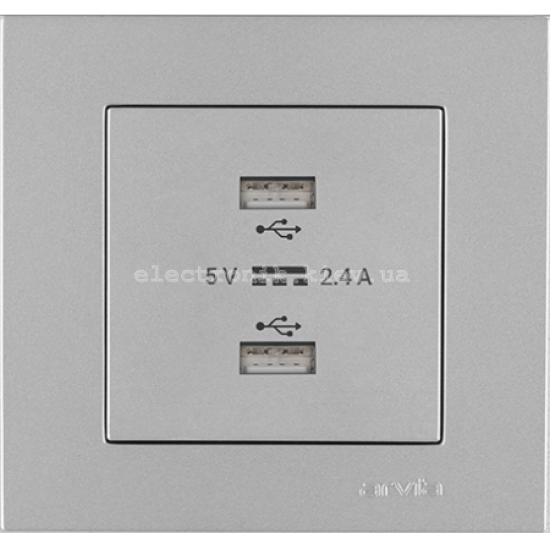 Розетка USB-A+USB-A 5V-2.4A, Серебро KAREN