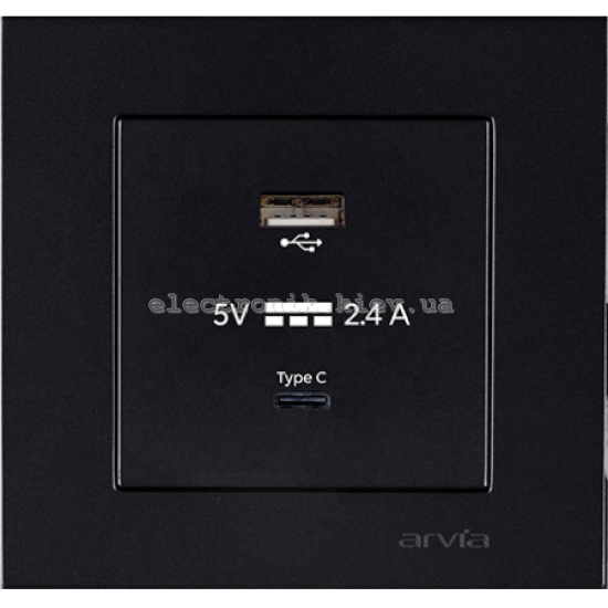 Розетка USB-A+USB-C 5V-2.4A, Черный KAREN