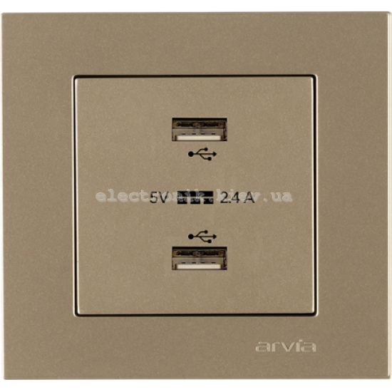 Розетка USB-A+USB-A 5V-2.4A, Титан KAREN