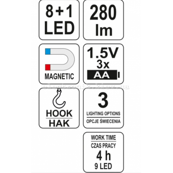 Светодиодный магнитный светильник 2в1 для мастерских YATO YT-08513