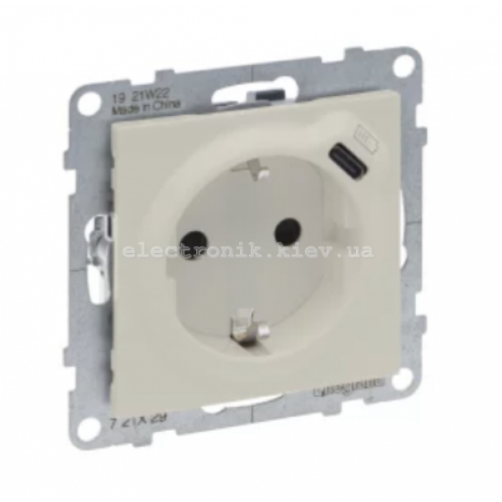 SUNO Розетка комбин. 2К+С с шторк. 16 A + USB Тип C 1,5 A 250 В, цвет слоновая кость
