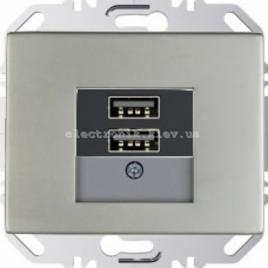 Розетка USB для подзарядки, 2 разъема, 5V/1A, 230V BERKER K1, K5 сталь металл матированный