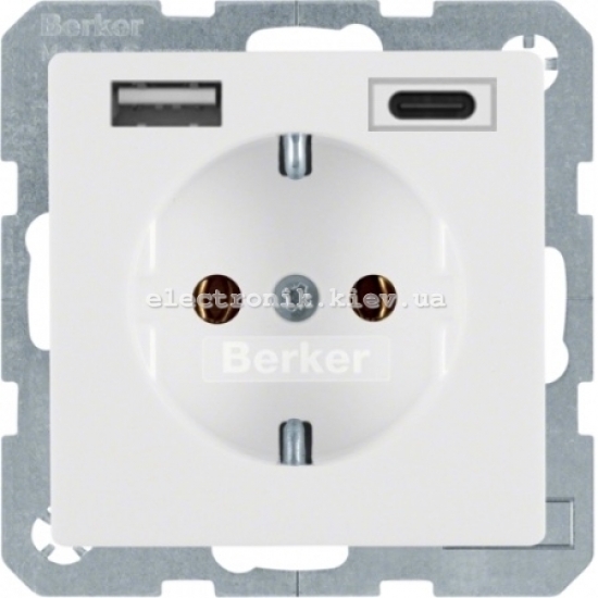 Розетка с заземлением и USB Hager-Berker (Q1, Q3, Q7) полярная белизна, с эффектом бархата