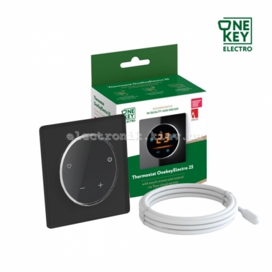 Терморегулятор ONEKEYELECTRO 25 с WiFi, рамка черная, стекло
