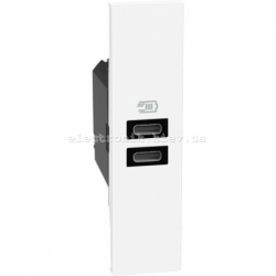 Розетка зарядное устройство USB 2 разъёма тип - C/C 15 Вт/3000мА 1 модуль. Цвет Белый. Bticino серия Living Now