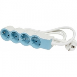 Удлинитель СТАНДАРТ 4х2К+З розетки, 16 А, с кабелем 1,5 м, цвет белый/синий