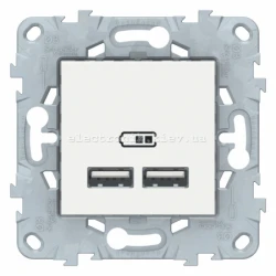 Розетка USB 2-ая (для подзарядки), Белый, серия Unica New