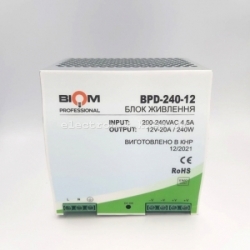Блок живлення Biom на DIN-рейку TH35/ЕС35 240W 20A 12V IP20
