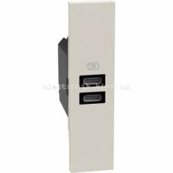 Розетка зарядний пристрій USB 2 роз'єм тип - C/C 15 Вт/3000мА 1 модуль. Колір Пісочний. Bticino серія Living Now