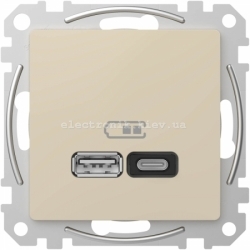 USB Розетка A+C 3A 45Вт цвет бежевый Sedna Design