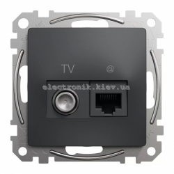 Розетка информационная + ТВ RJ45 CAT6 UTP -TV  цвет черный Sedna Design