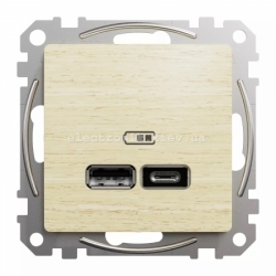 USB Розетка А+С 2,4 А колір Береза ​​Sedna Elements